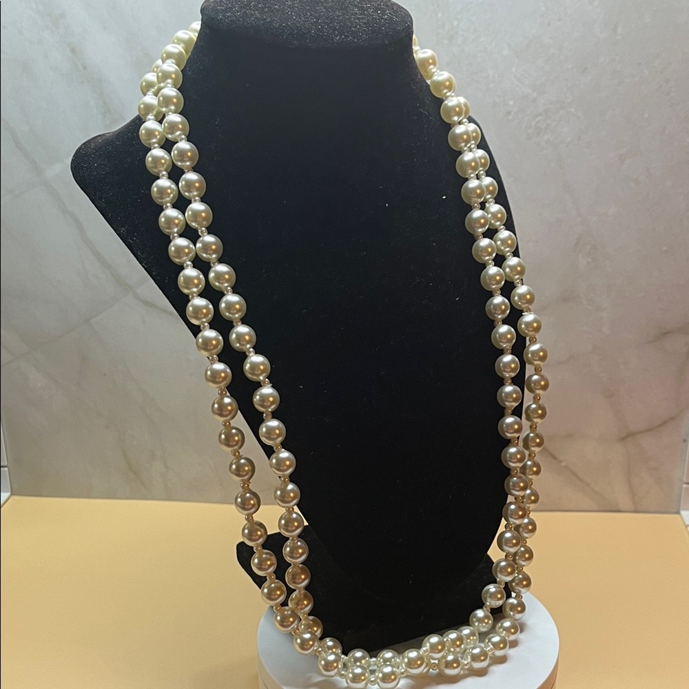 Vintage large cream faux pearl Hong Kong necklace with hidden clasp